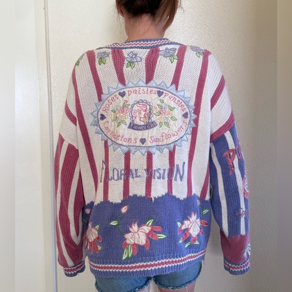 Vintage Absolutely No! Jeans Cardigan Embroidered Heavy Knit Sweater 80s 90s - Picture 5 of 13